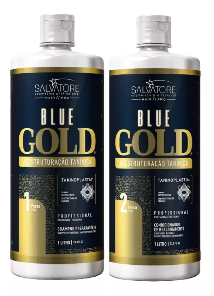 Escova Progressiva Blue Gold Salvatore 2x1000ml marca premium para realinhamento